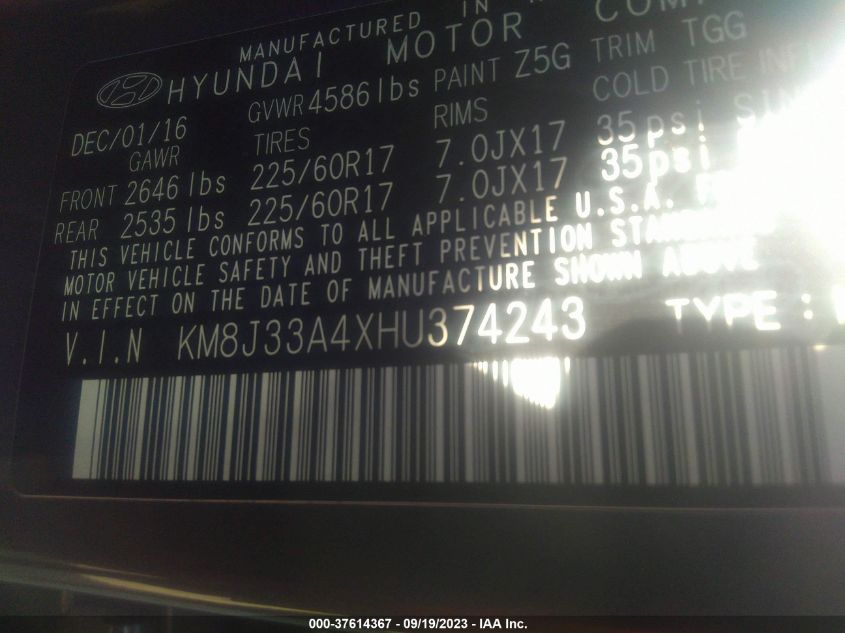 2017 HYUNDAI TUCSON SE - KM8J33A4XHU374243