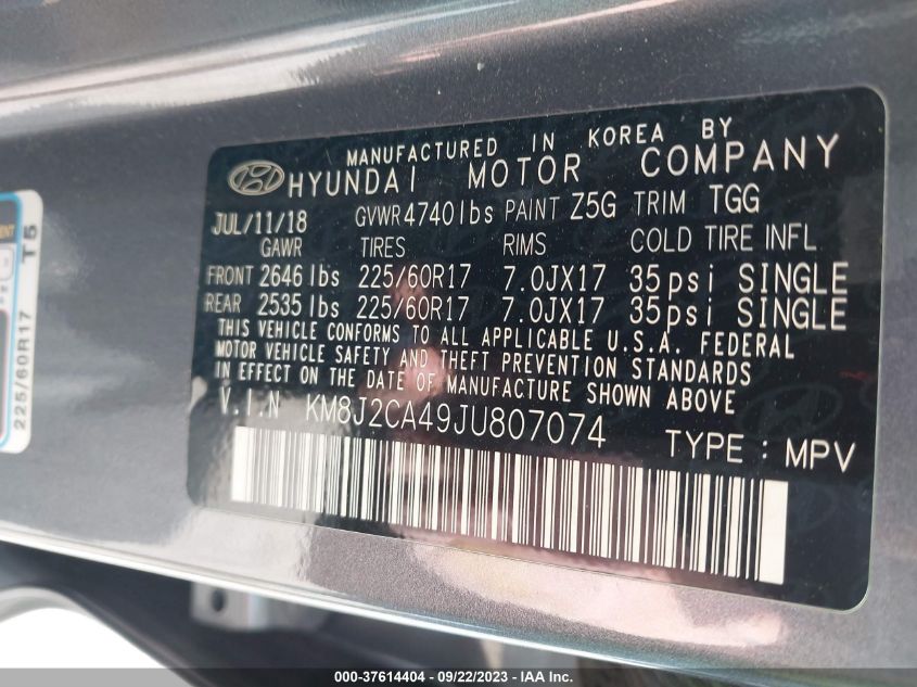 2018 HYUNDAI TUCSON SE - KM8J2CA49JU807074