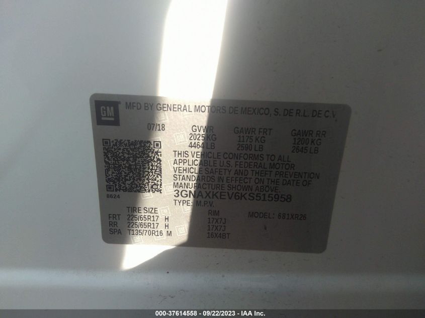2019 CHEVROLET EQUINOX LT - 3GNAXKEV6KS515958