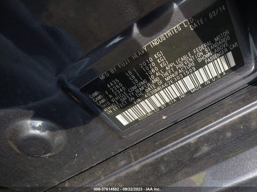 2014 SUBARU LEGACY 2.5I - 4S3BMBA62E3031509