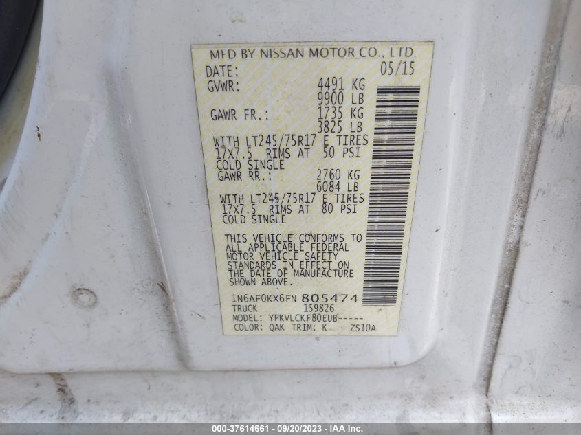 2015 NISSAN NV CARGO NV3500 HD S V8 - 1N6AF0KX6FN805474