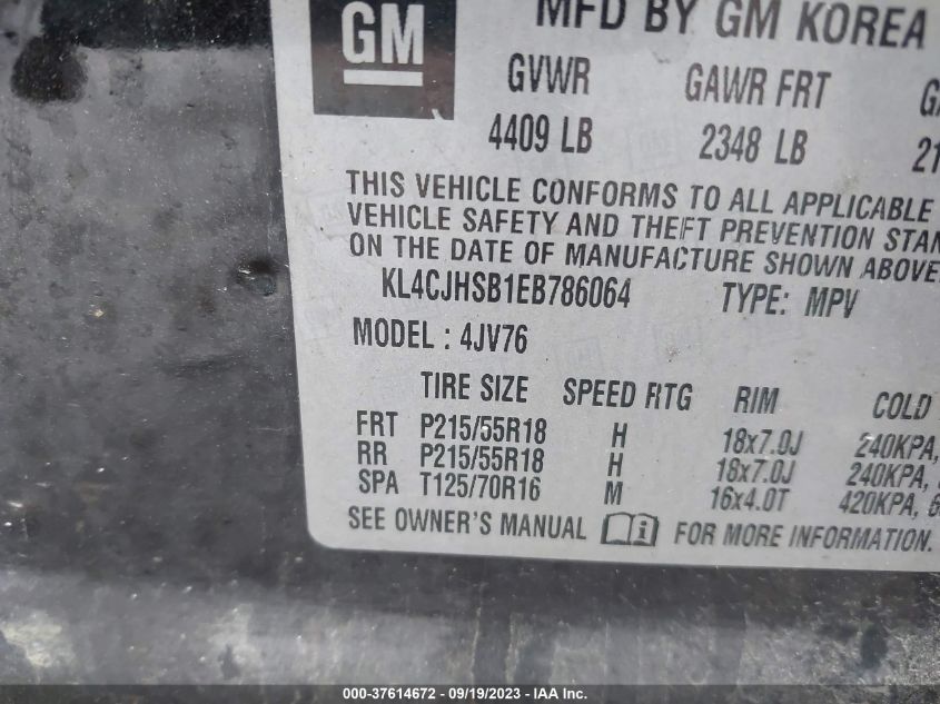 2014 BUICK ENCORE PREMIUM - KL4CJHSB1EB786064