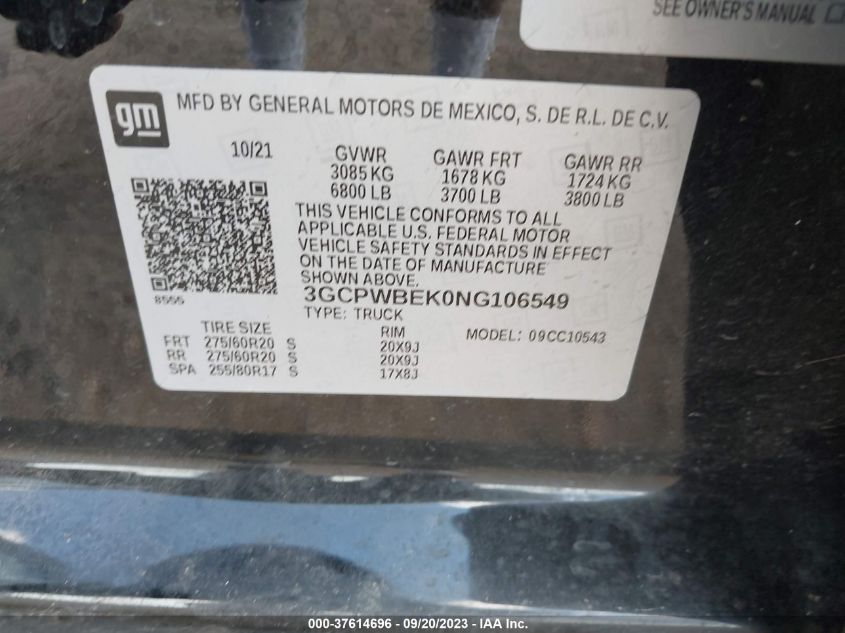 2022 CHEVROLET SILVERADO 1500 LTD CUSTOM - 3GCPWBEK0NG106549