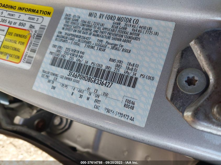 2016 FORD FUSION SE - 3FA6P0HD8GR336427