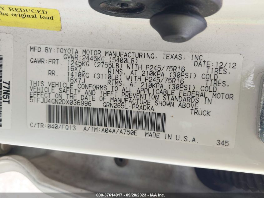 2013 TOYOTA TACOMA PRERUNNER - 5TFJU4GN2DX036996