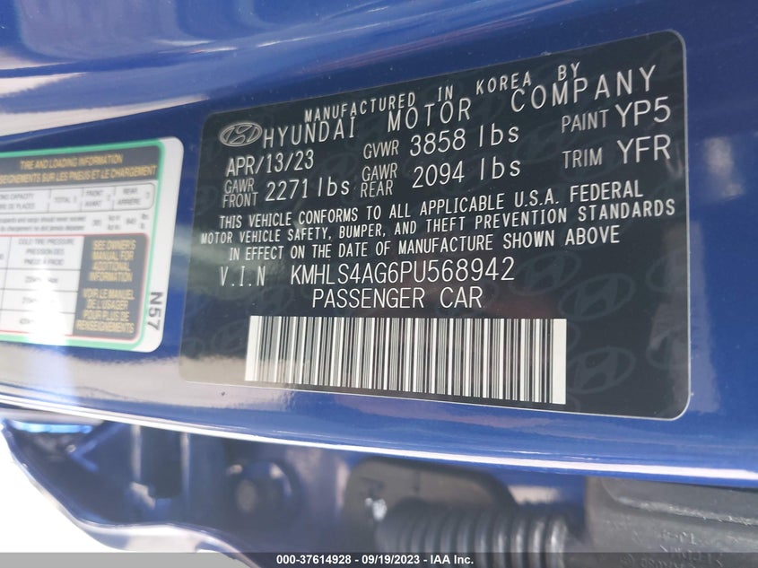 VIN KMHLS4AG6PU568942 2023 HYUNDAI ELANTRA SEL
