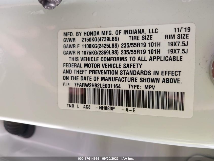 2020 HONDA CR-V TOURING - 7FARW2H92LE001164