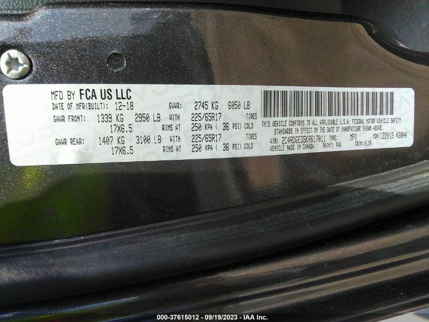 2C4RDGEG5KR617011 Dodge Grand Caravan GT 9