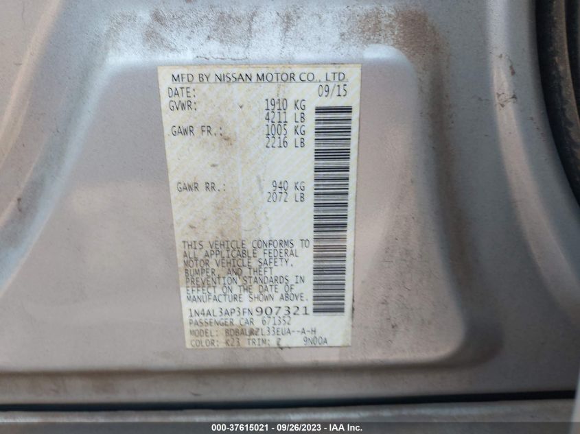 2015 NISSAN ALTIMA 2.5 SL - 1N4AL3AP3FN907321