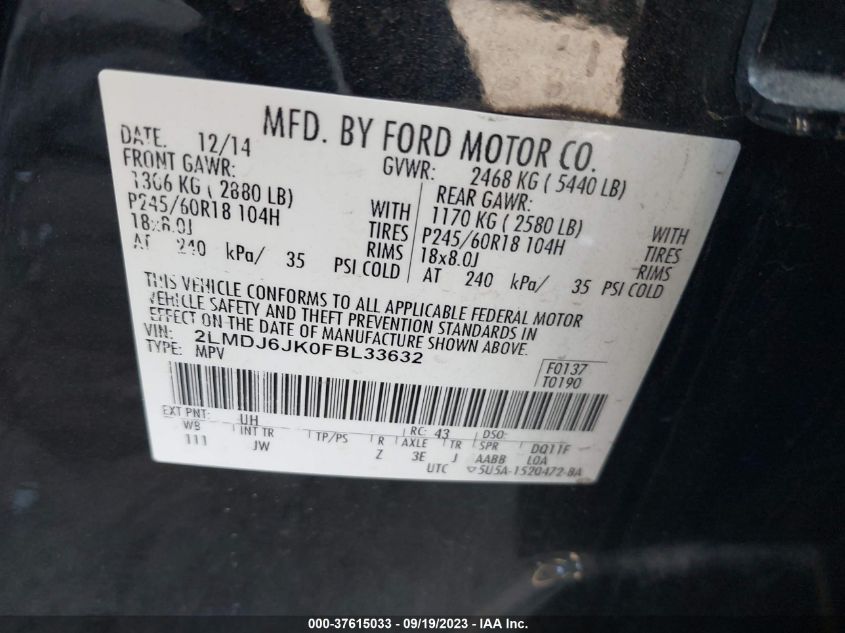 2015 LINCOLN MKX - 2LMDJ6JK0FBL33632