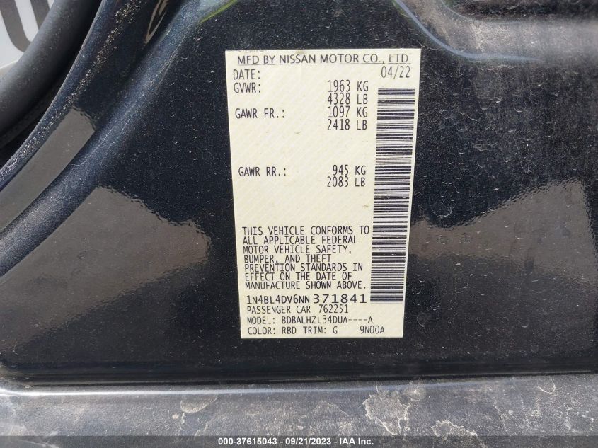 2022 NISSAN ALTIMA SV - 1N4BL4DV6NN371841