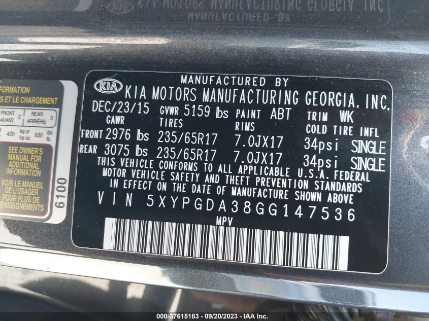 2016 KIA SORENTO LX - 5XYPGDA38GG147536