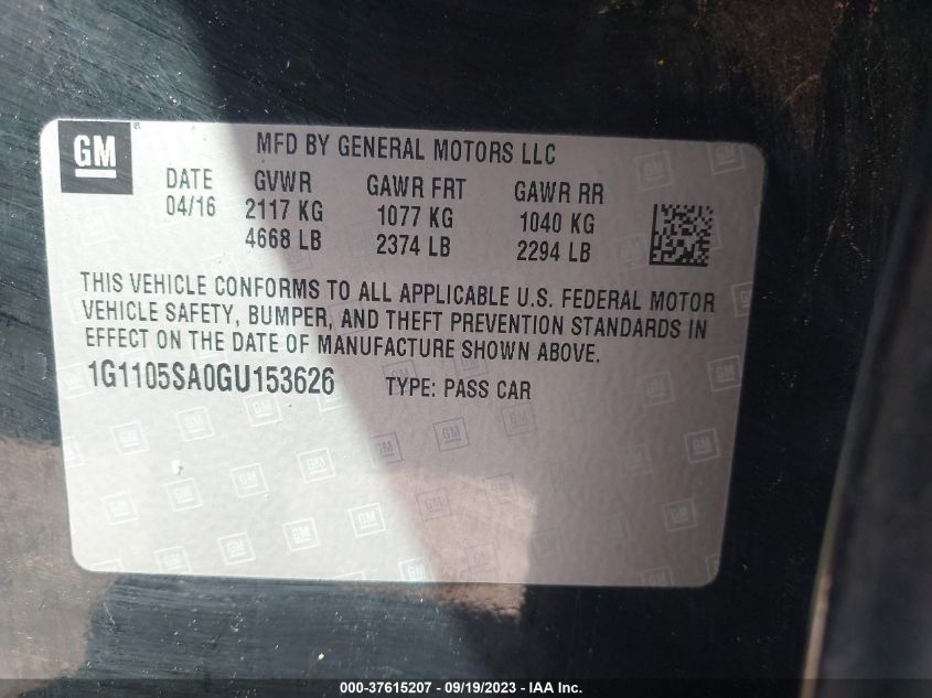 2016 CHEVROLET IMPALA LT - 1G1105SA0GU153626
