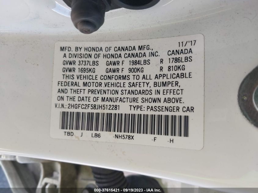 2018 HONDA CIVIC SEDAN LX - 2HGFC2F58JH512281