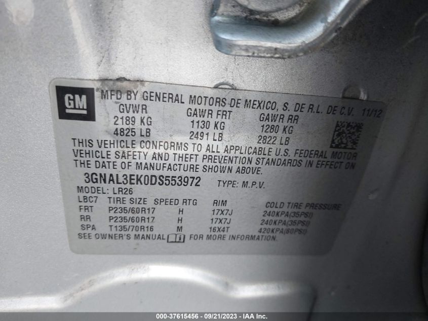 2013 CHEVROLET CAPTIVA SPORT FLEET LT - 3GNAL3EK0DS553972
