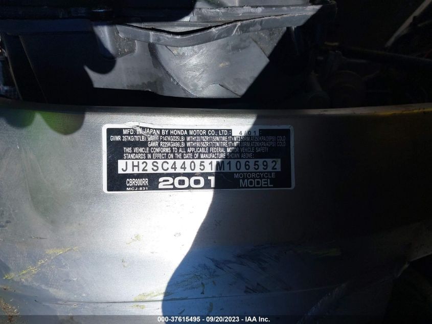 2001 HONDA CBR900 RR JH2SC44051M106592