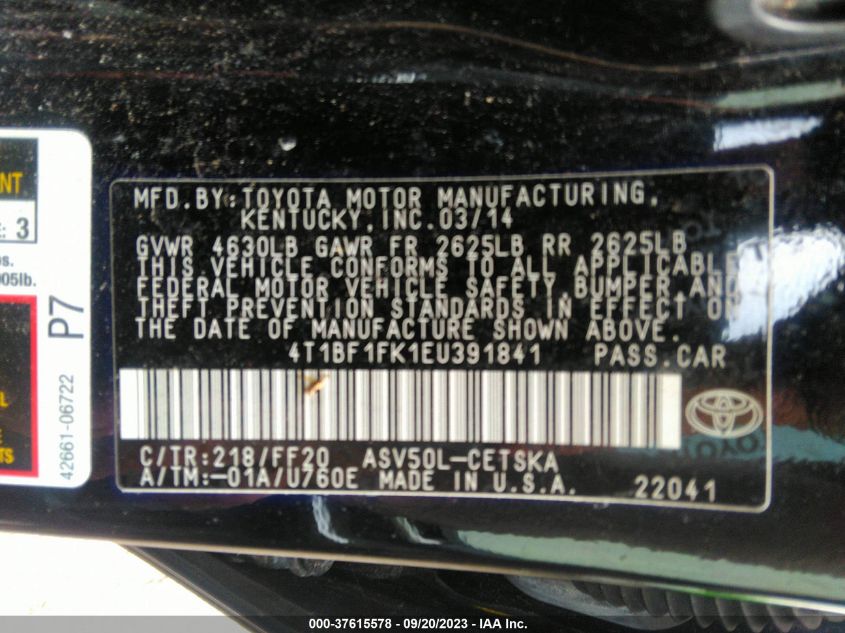 2014 TOYOTA CAMRY L/LE/XLE/SE/SE SPORT - 4T1BF1FK1EU391841
