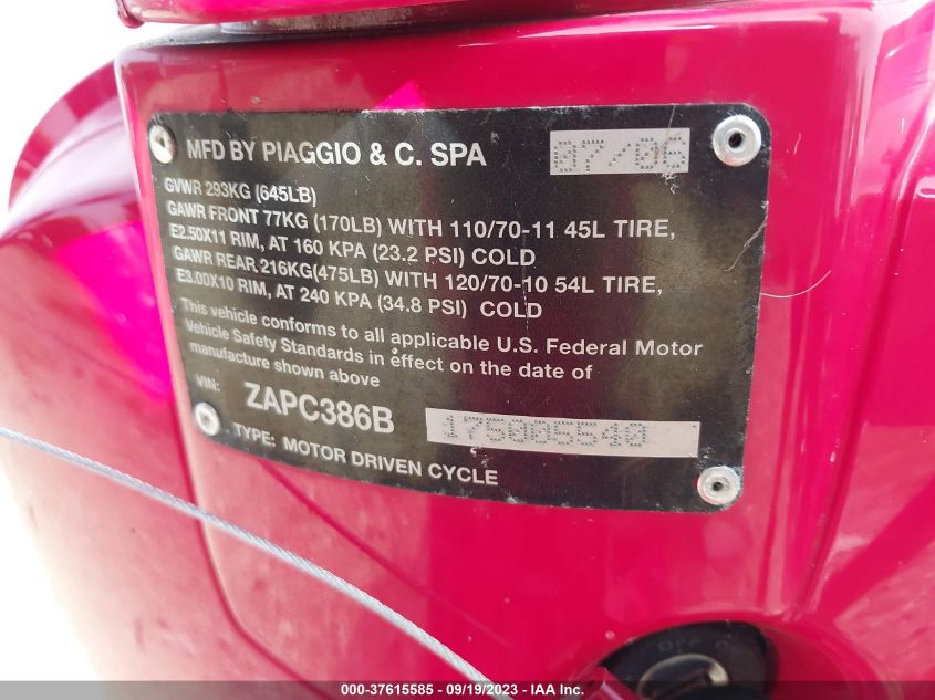 2007 VESPA LX 50 ZAPC386B175005540