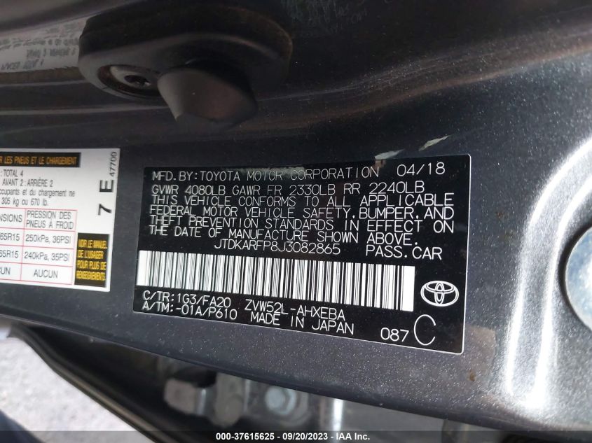 2018 TOYOTA PRIUS PRIME PLUS/PREMIUM/ADVANCED - JTDKARFP8J3082865