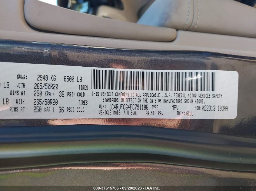 2015 JEEP GRAND CHEROKEE OVERLAND - 1C4RJFCG4FC791186