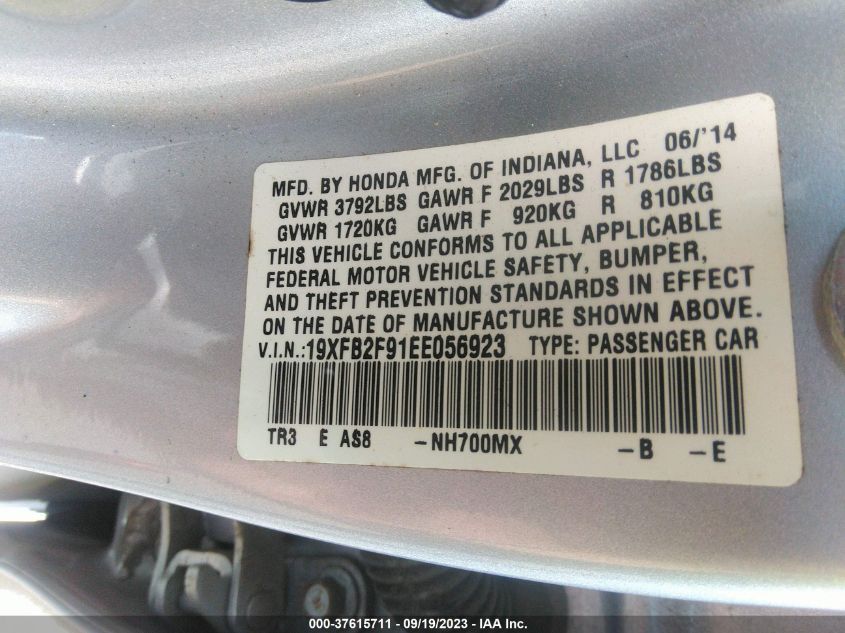 2014 HONDA CIVIC SEDAN EX-L - 19XFB2F91EE056923