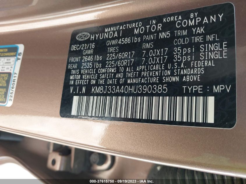 2017 HYUNDAI TUCSON SE - KM8J33A40HU390385