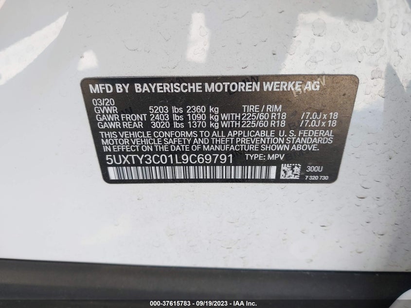 VIN 5UXTY3C01L9C69791 2020 BMW X3 SDRIVE30I