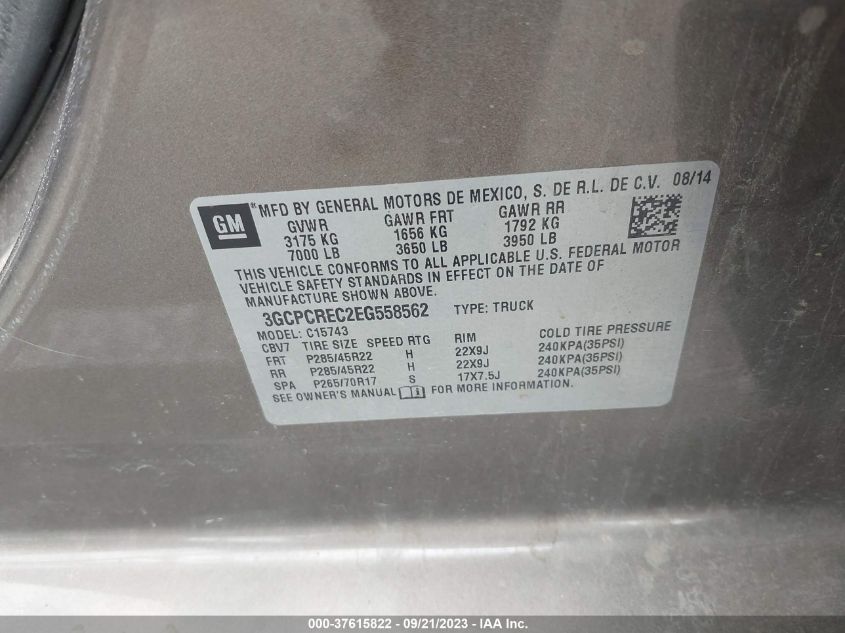 2014 CHEVROLET SILVERADO 1500 LT - 3GCPCREC2EG558562