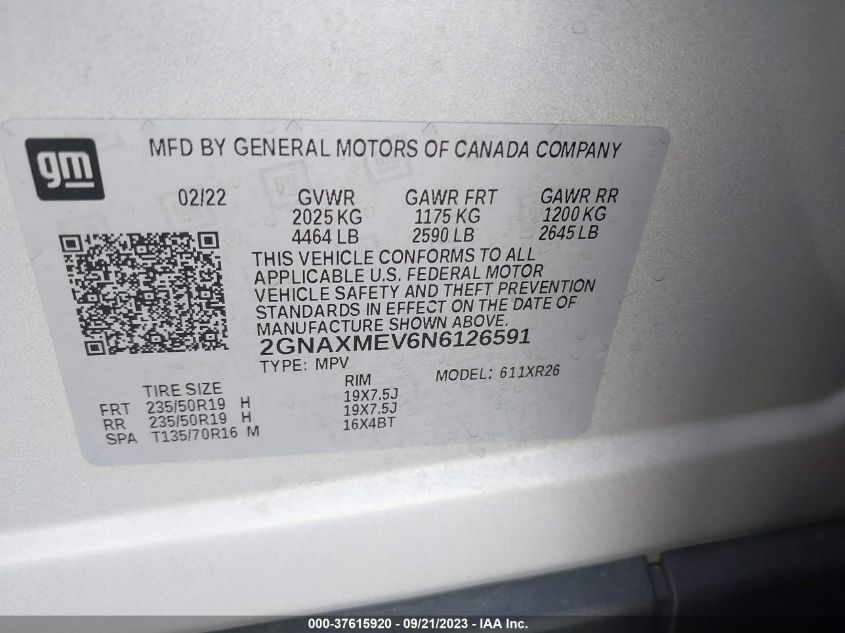 2022 CHEVROLET EQUINOX RS - 2GNAXMEV6N6126591