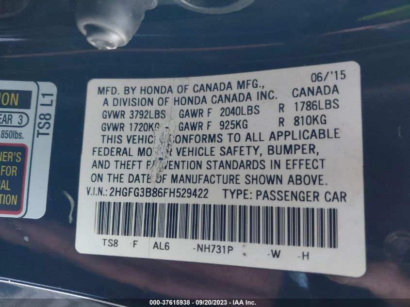 2015 HONDA CIVIC COUPE EX - 2HGFG3B86FH529422