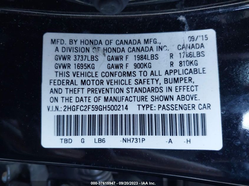 2016 HONDA CIVIC SEDAN LX - 2HGFC2F59GH500214