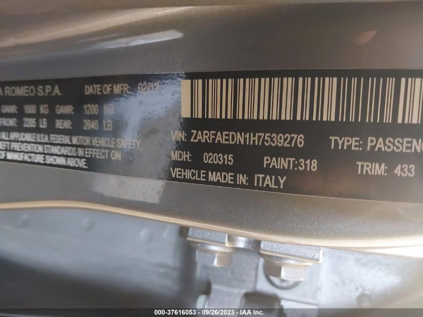 2017 ALFA ROMEO GIULIA Q4 - ZARFAEDN1H7539276