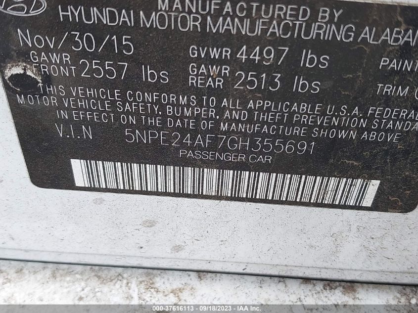 2016 HYUNDAI SONATA 2.4L SE - 5NPE24AF7GH355691