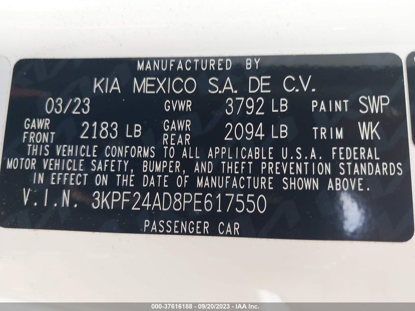 VIN 3KPF24AD8PE617550 2023 KIA FORTE LX/LXS