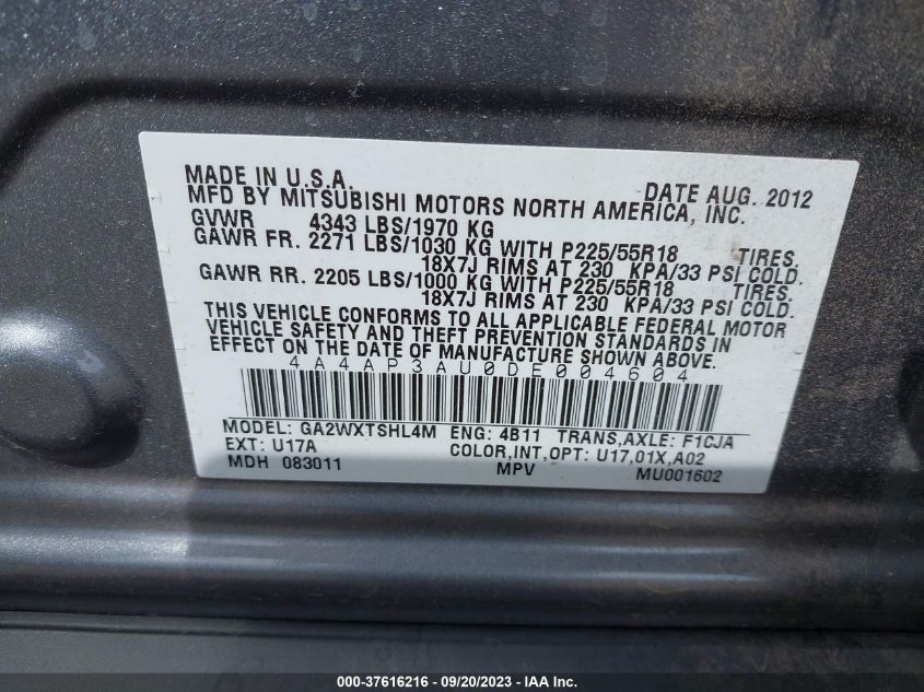 2013 MITSUBISHI OUTLANDER SPORT ES - 4A4AP3AU0DE004604