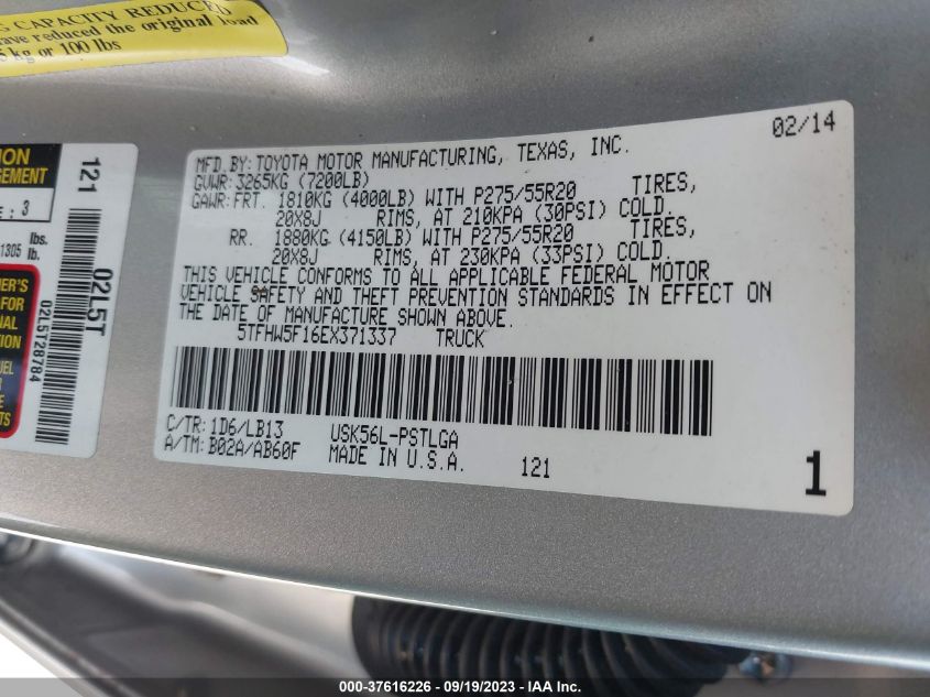 2014 TOYOTA TUNDRA 4WD TRUCK LTD 5TFHW5F16EX371337