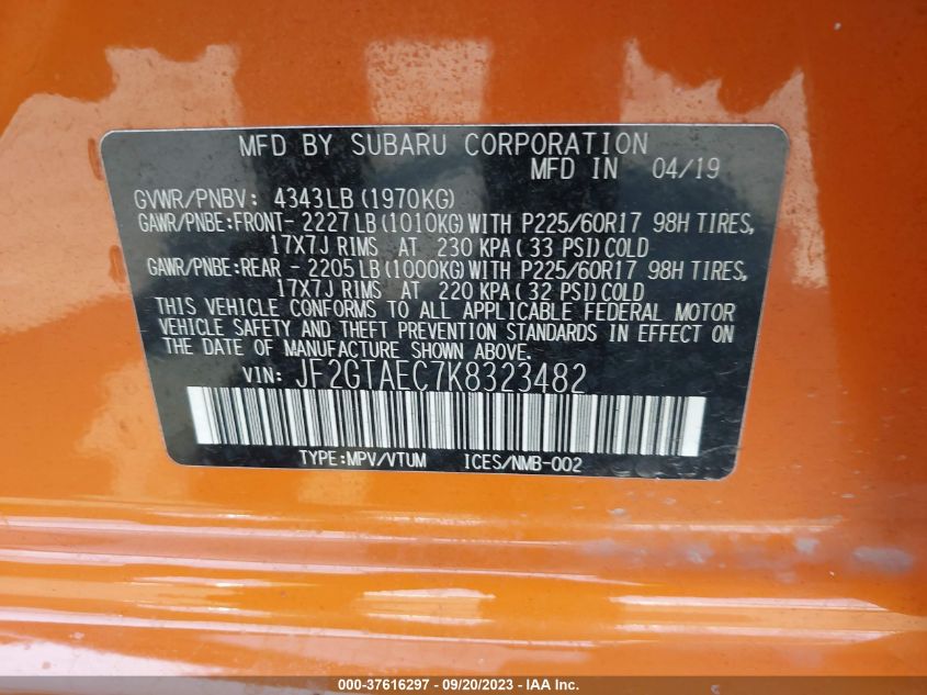 2019 SUBARU CROSSTREK PREMIUM - JF2GTAEC7K8323482