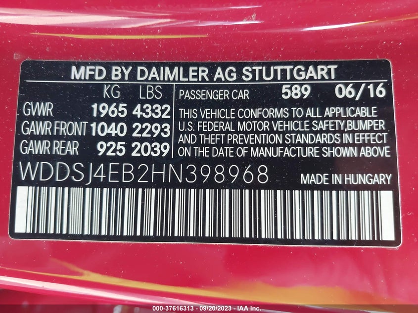 VIN WDDSJ4EB2HN398968 2017 MERCEDES-BENZ CLA CLA 250