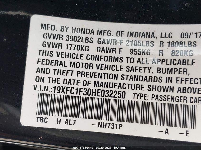 2017 HONDA CIVIC SEDAN EX-T - 19XFC1F30HE032250