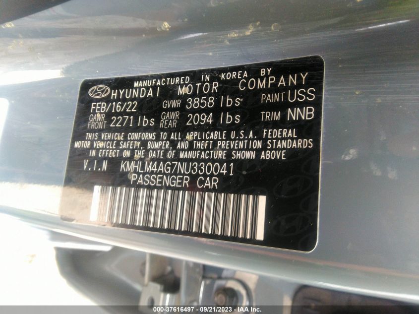 2022 HYUNDAI ELANTRA SEL - KMHLM4AG7NU330041