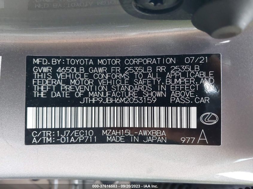 2021 LEXUS UX UX 250H JTHP9JBH6M2053159