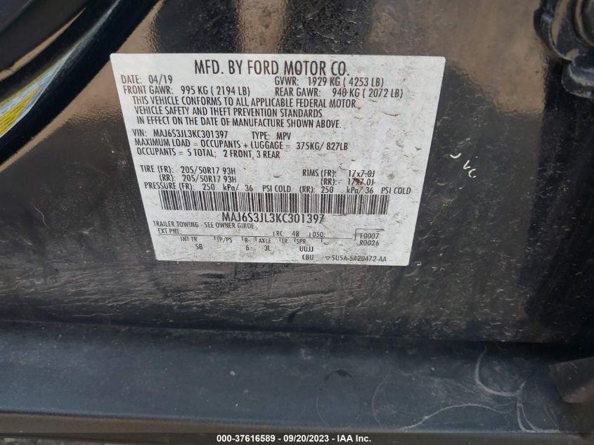 2019 FORD ECOSPORT SES - MAJ6S3JL3KC301397