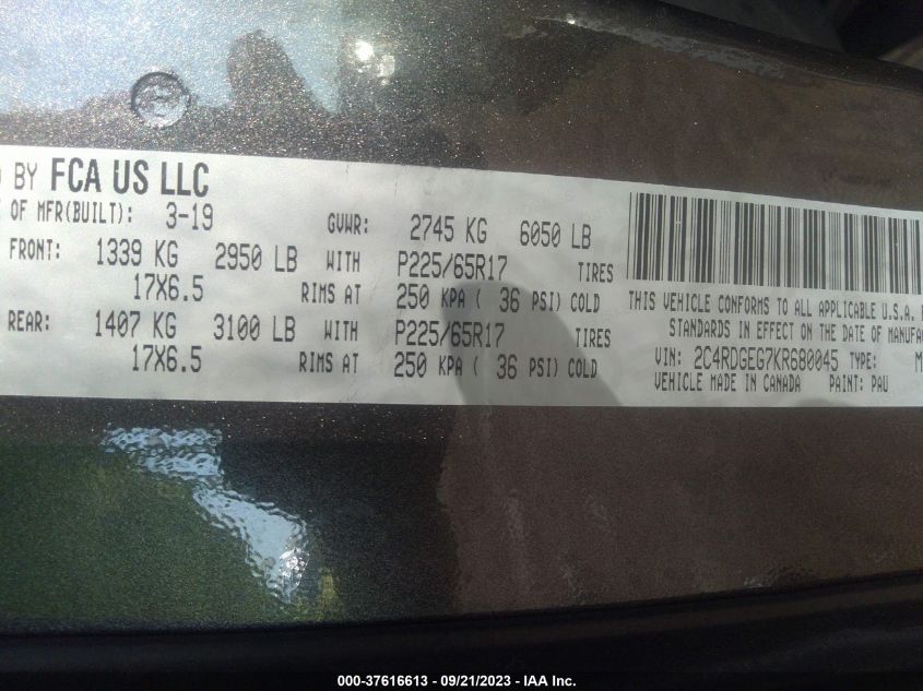 2019 DODGE GRAND CARAVAN GT - 2C4RDGEG7KR680045