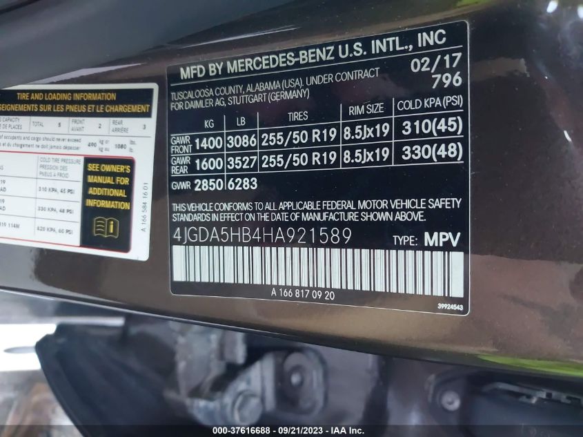 2017 MERCEDES-BENZ GLE GLE 350 - 4JGDA5HB4HA921589