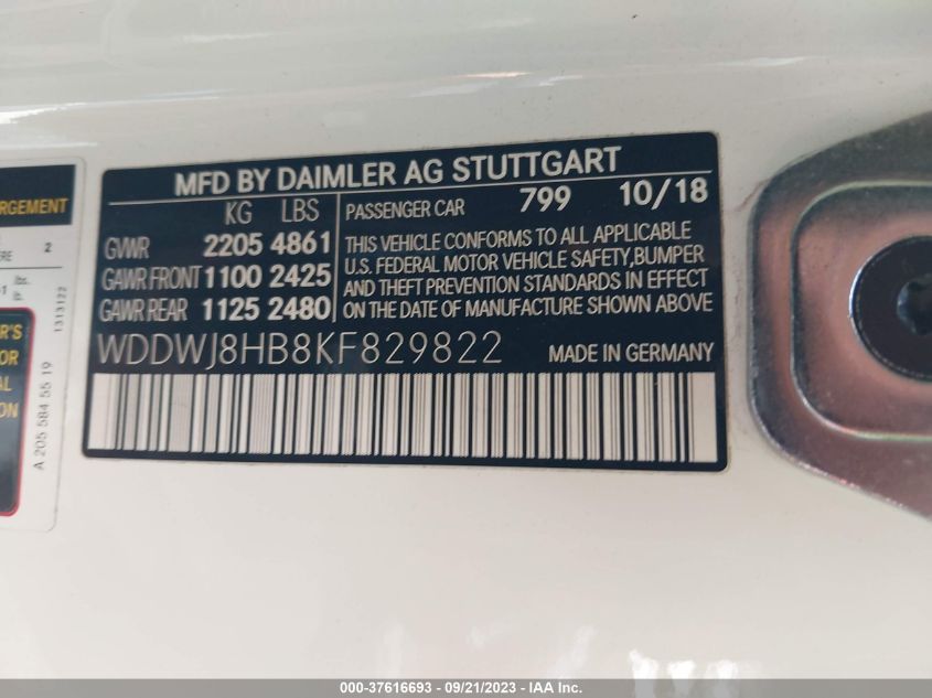 2019 MERCEDES-BENZ AMG C 63 S WDDWJ8HB8KF829822