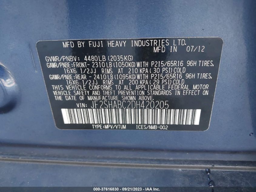 2013 SUBARU FORESTER 2.5X - JF2SHABC2DH420205