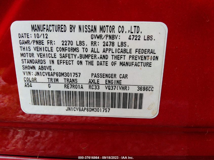 2013 INFINITI G37 SEDAN JOURNEY JN1CV6AP6DM301757