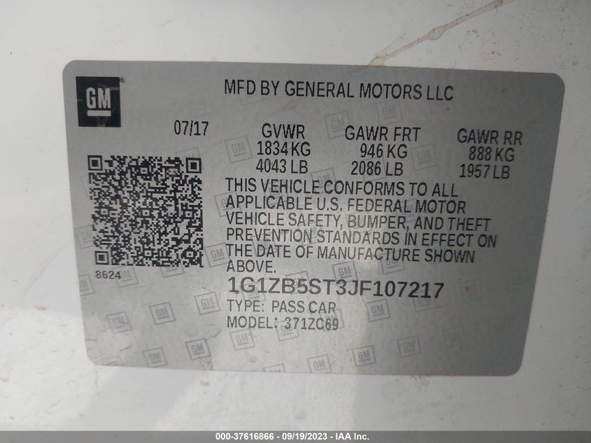 VIN 1G1ZB5ST3JF107217 2018 CHEVROLET MALIBU LS