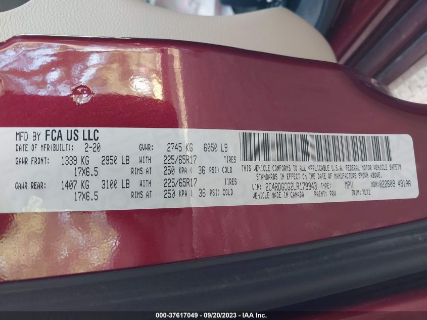 2020 DODGE GRAND CARAVAN SXT - 2C4RDGCG2LR179343