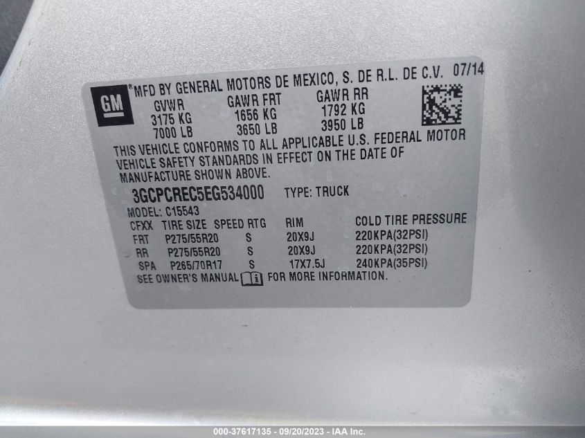 2014 CHEVROLET SILVERADO 1500 LT - 3GCPCREC5EG534000